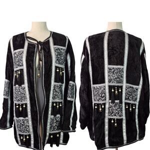 JA Resort Black Velvet Silver Brocade Beaded Tassels Embellished Jacket 2 X